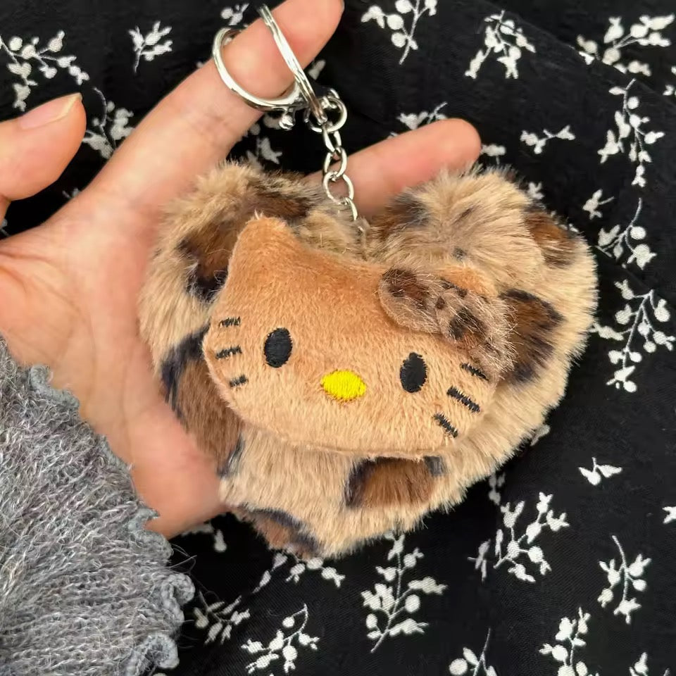 Hello Kitty Leopard Print Plush Keychain