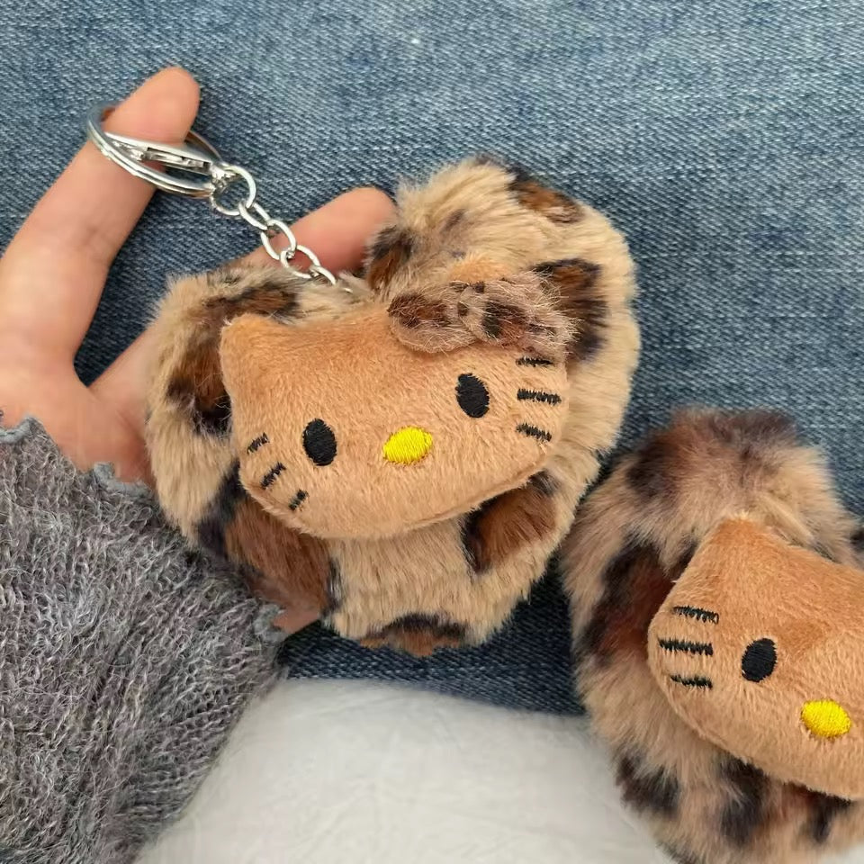 Hello Kitty Leopard Print Plush Keychain